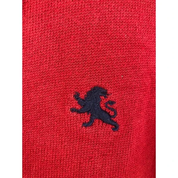 Express Mens L Cardigan Grandpa Sweater Academia Varsity Stripe Rugby Logo Red - Picture 3 of 9